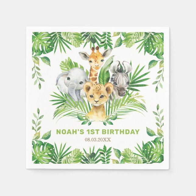 Serviette En Papier Jungle Animaux Verdure Lion Zèbre fête d'anniversa (Devant)