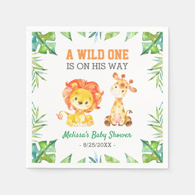 Serviette En Papier Jungle Safari Garçon sauvage Un Baby shower saupou (Devant)