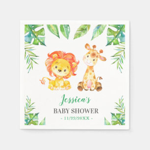 Serviette En Papier Jungle Safari Green Baby Shower Lion Giraffe