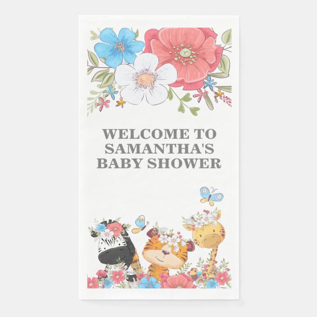 Serviette En Papier Jungle sauvage animal bébé safari mignon floral fu (Devant)