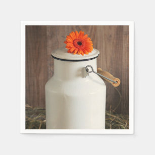 Serviette En Papier Jus de lait blanc rustique avec fleurs orange Phot