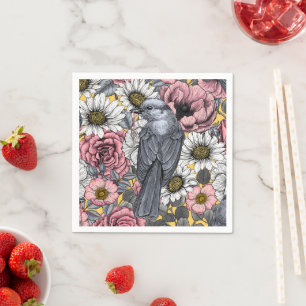Serviette En Papier Jus gris et fleurs