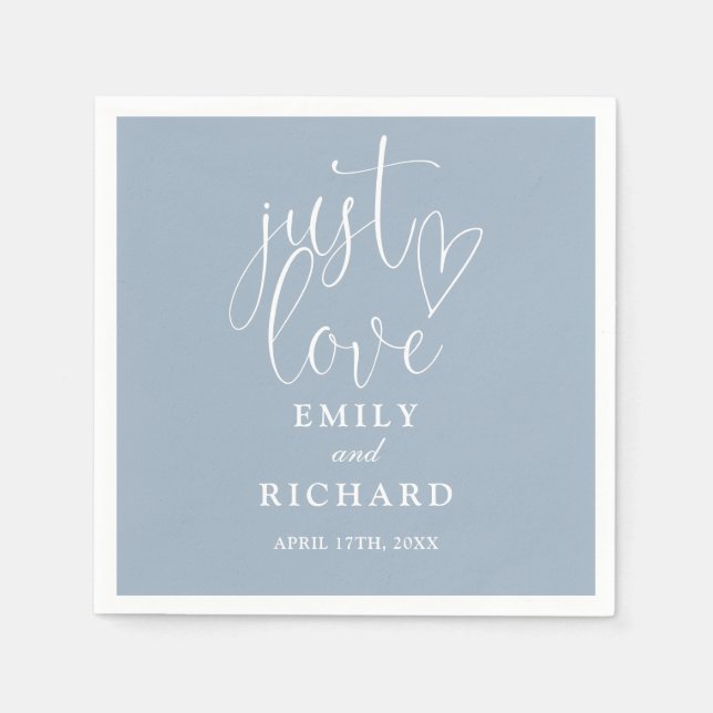 Serviette En Papier Just Love Écriture Élégant Mariage Bleu Poussiéreu (Devant)