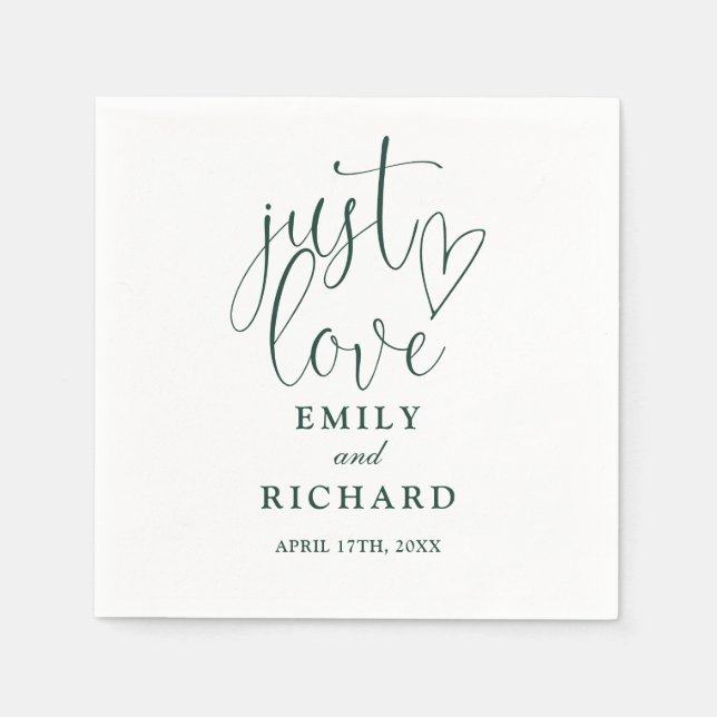 Serviette En Papier Just Love Script Elegant Emerald Green Mariage (Devant)