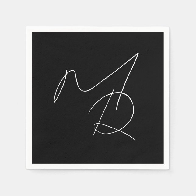 Serviette En Papier Juste les initiales... Monogramme mince simple B&W (Devant)