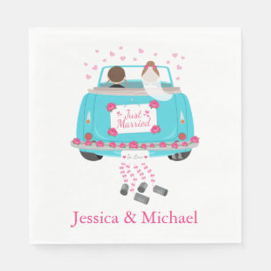 Serviette En Papier Juste Marié Blue Turquoise & Pink Mariage Car