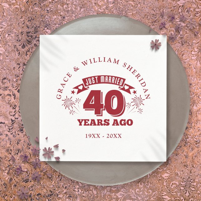 Serviette En Papier Juste marié Ruby 40e anniversaire de Mariage (Just Married Ruby 40th Wedding Anniversary Napkins)