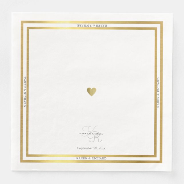 Serviette En Papier Juste un coeur simple sur un dîner blanc et propre (Devant)