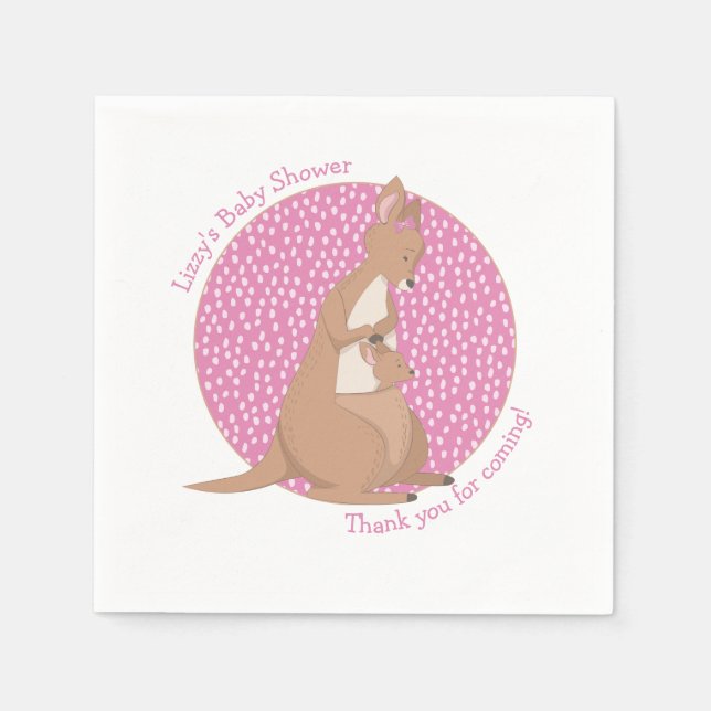 Serviette En Papier Kangaroo Joey Girl rose et Baby shower Brown (Devant)