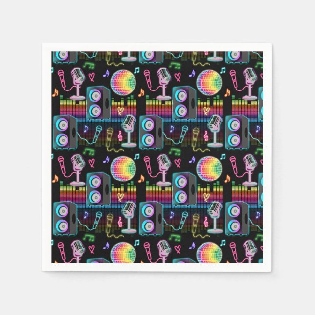 Serviette En Papier Karaoke Neon Glow Singing Music Party (Devant)