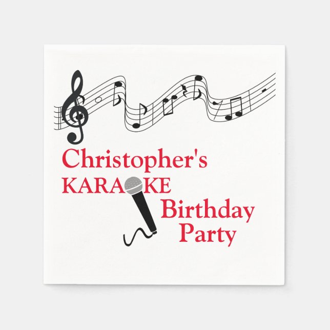 Serviette En Papier Karaoke Party Échelle musicale Microphone Rouge (Devant)