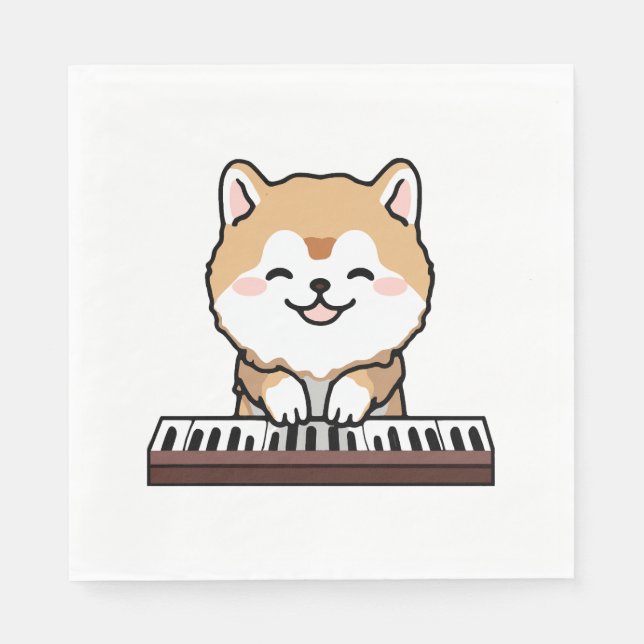 Serviette En Papier Kawaii Chien mignon Jouer Piano Clavier (Devant)