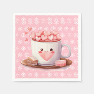Serviette En Papier Kawaii chocolat au cacao chaud et flocons de neige