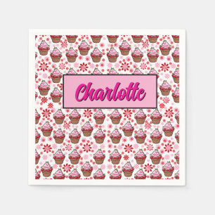 Serviette En Papier Kawaii Cupcake Design - Illustration de dessert mi
