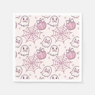 Serviette En Papier Kawaii Halloween rose Fantômes et Citrouille