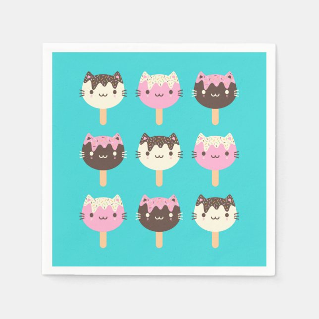 Serviette En Papier Kawaii Summer Ice Lolly Popsicle Chats (Devant)