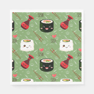 Serviette En Papier Kawaii Sushi Motif