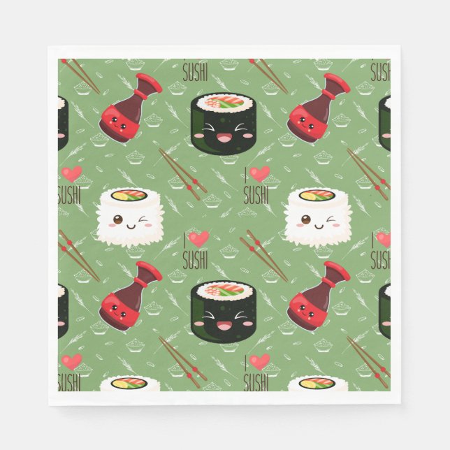 Serviette En Papier Kawaii Sushi Motif (Devant)