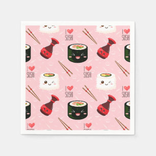 Serviette En Papier Kawaii Sushi Motif rose clair