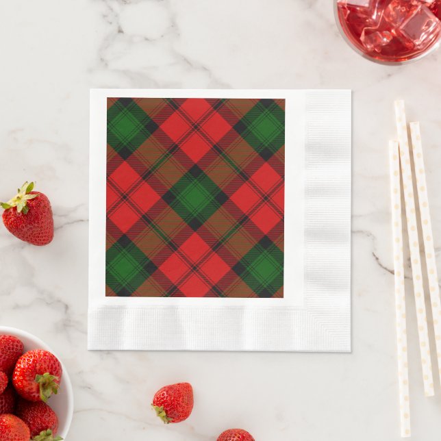 Serviette En Papier Kerr tartan rouge vert plaid (En situation)