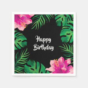 Serviette En Papier Ketmie rose et partie tropicale de feuille