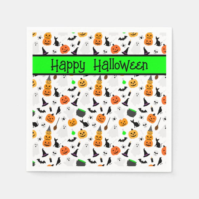 Serviette En Papier Kid Halloween Ghost Citrouille Black Chat Personna (Devant)