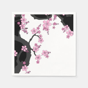 Serviette En Papier Kimono japonais Sakura noir et blanc