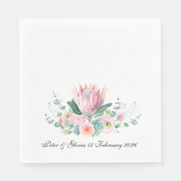 Serviette En Papier King Protea Watercolor Floral Elegant Wedding