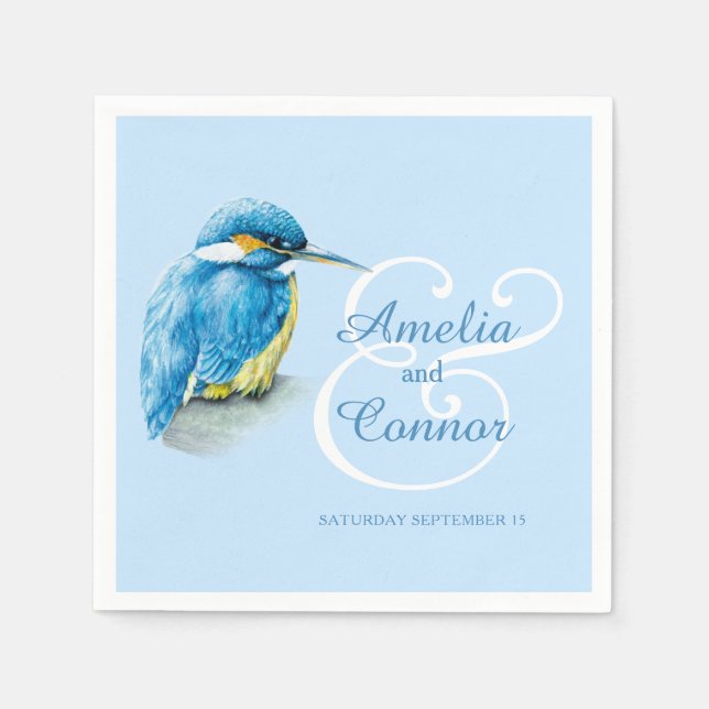 Serviette En Papier Kingfisher oiseau aquarelle art personnalisé maria (Devant)