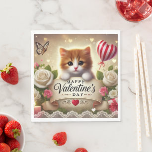 Serviette En Papier Kitten adorable avec Roses, bougies et coeurs