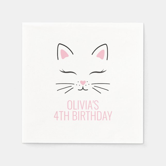 Serviette En Papier Kitten Anniversaire serviettes de fête rose (Devant)