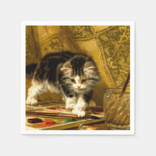 Serviette En Papier Kitten avec peinture et brosses