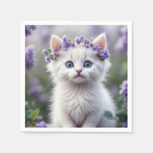 Serviette En Papier Kitten Blanc Avec Lilac Laurel