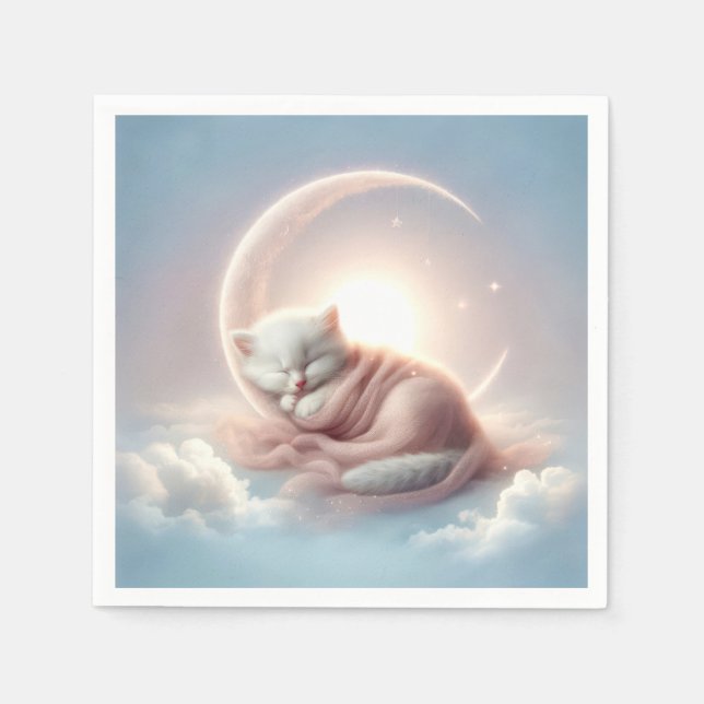 Serviette En Papier Kitten dormant sur une lune de croissant (Devant)