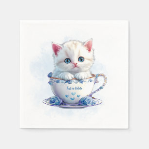 Serviette En Papier Kitten en Coupe Fleurs Bleues serviettes