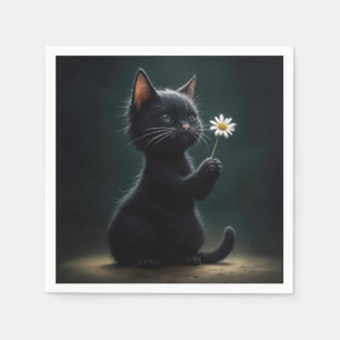 Serviette En Papier Kitten noir avec marguerite blanche