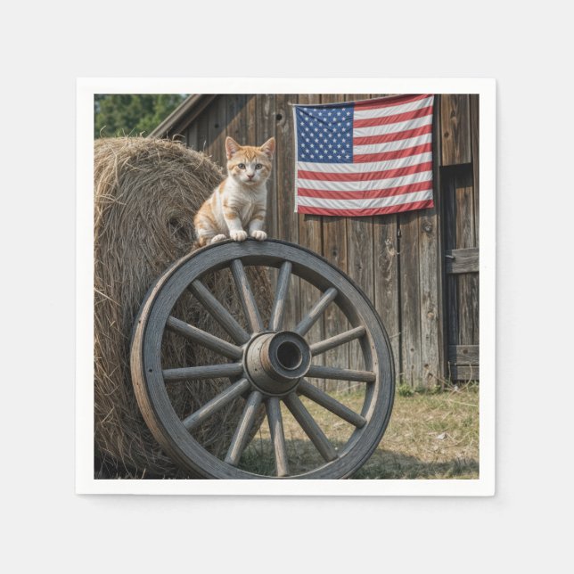 Serviette En Papier Kitten On an Old Wagon Wheel  (Devant)