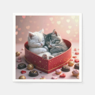 Serviette En Papier Kittens dans une boîte à bonbons de coeur
