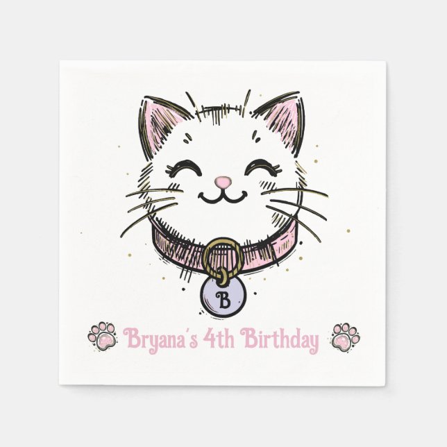 Serviette En Papier Kitty Chat Kitten Rose violet or fête d'anniversai (Devant)