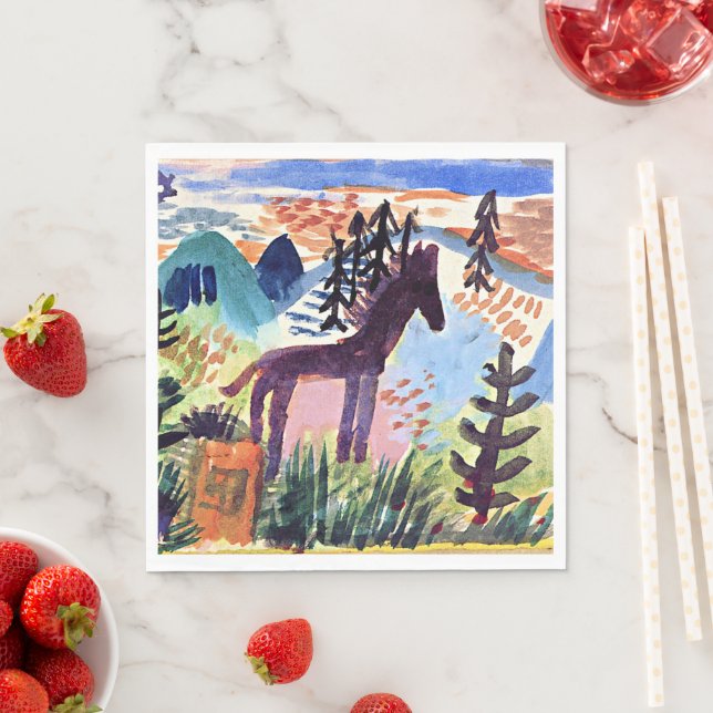 Serviette En Papier Klee - Le Cheval, peinture célèbre (En situation)