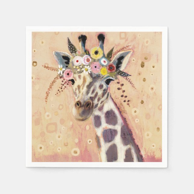 Serviette En Papier Klimt Giraffe | Orné De Fleurs (Devant)
