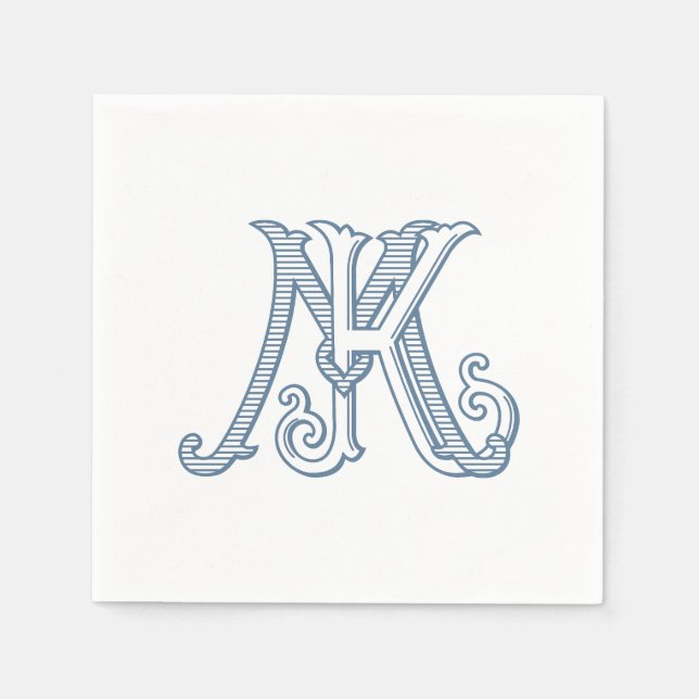 Serviette En Papier KM Monogram ou MK Monogram Napkins en bleu (Devant)