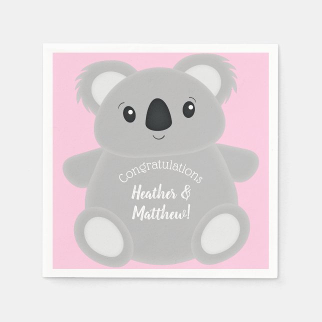 Serviette En Papier Koala Baby shower fille (Devant)
