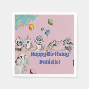 Serviette En Papier Koala Ours Anniversaire Fête Animaux Filles Rose