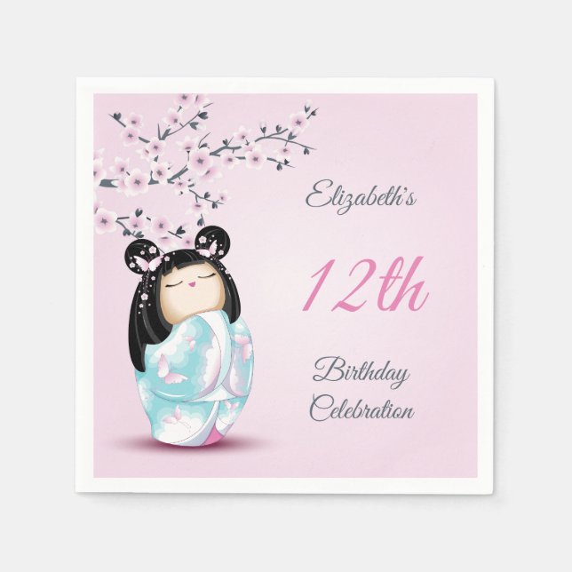 Serviette En Papier Kokeshi Doll Cherry Blossom | Anniversaire de la f (Devant)