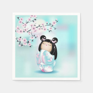 Serviette En Papier Kokeshi Poupée rose Turquoise filles