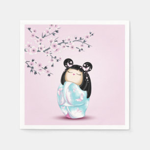 Serviette En Papier Kokeshi Poupée rose Turquoise Filles Anniversaire