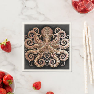 Serviette En Papier Kraken Steampunk Octopus Ornate Gold Noir