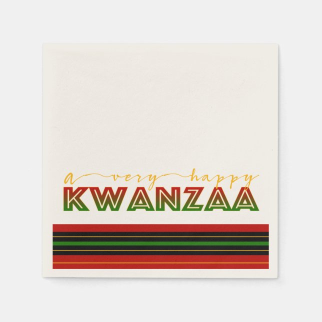 Serviette En Papier Kwanzaa | Un Kwanzaa Bold Stripe très heureux (Devant)