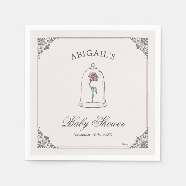 Serviette En Papier La beauté et la bête | Baby shower Rose enchanté (Devant)